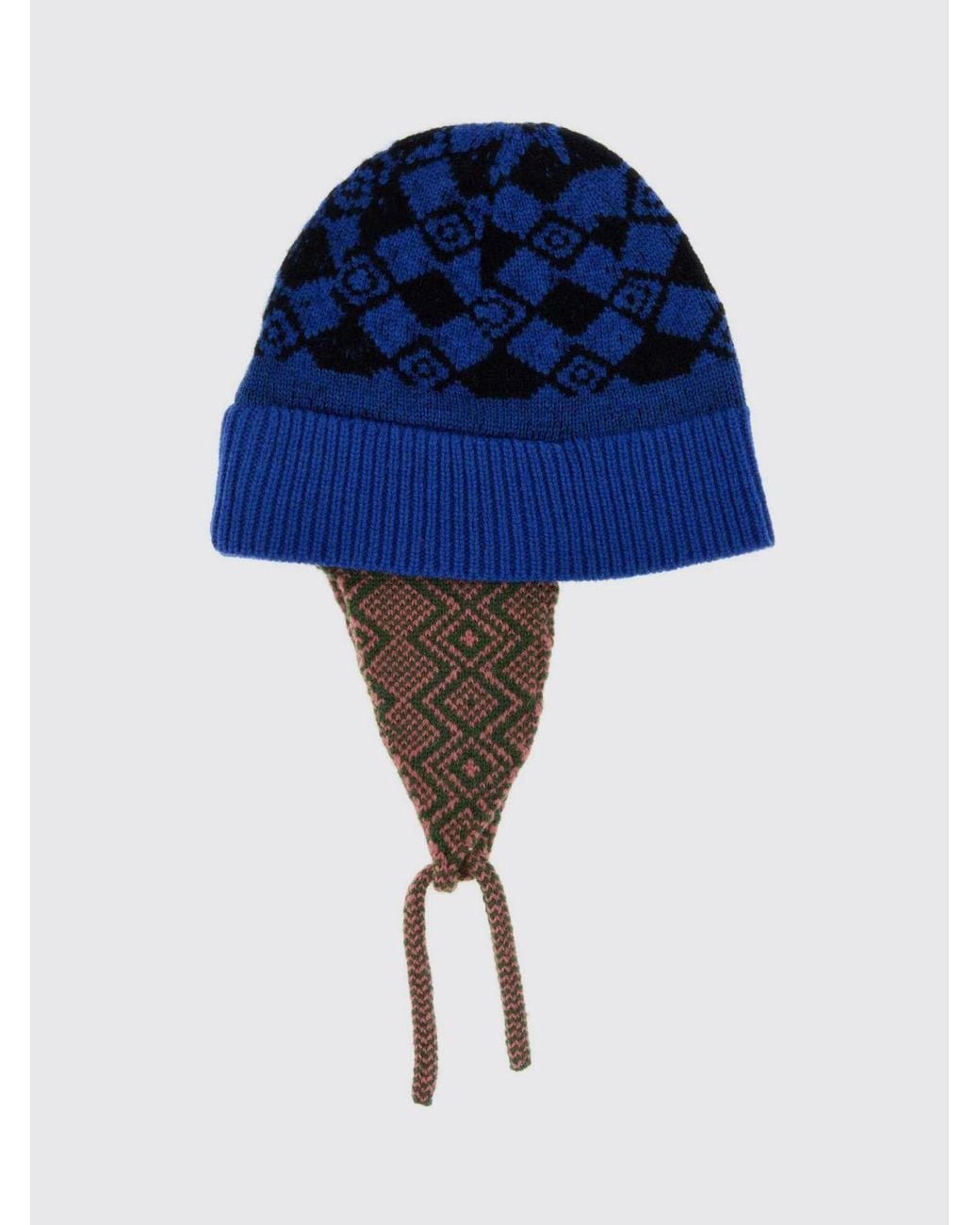 Dries Van Noten Blue Jacquard Wool Beanie Hat With Cuffed Hem for men