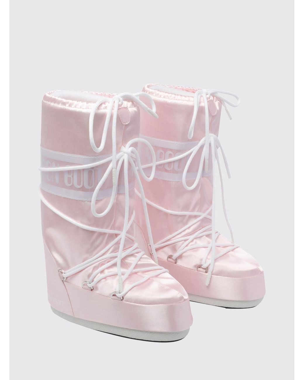 Moon Boot Pink Icon Nylon Satin Snow Boots With Printed Logo