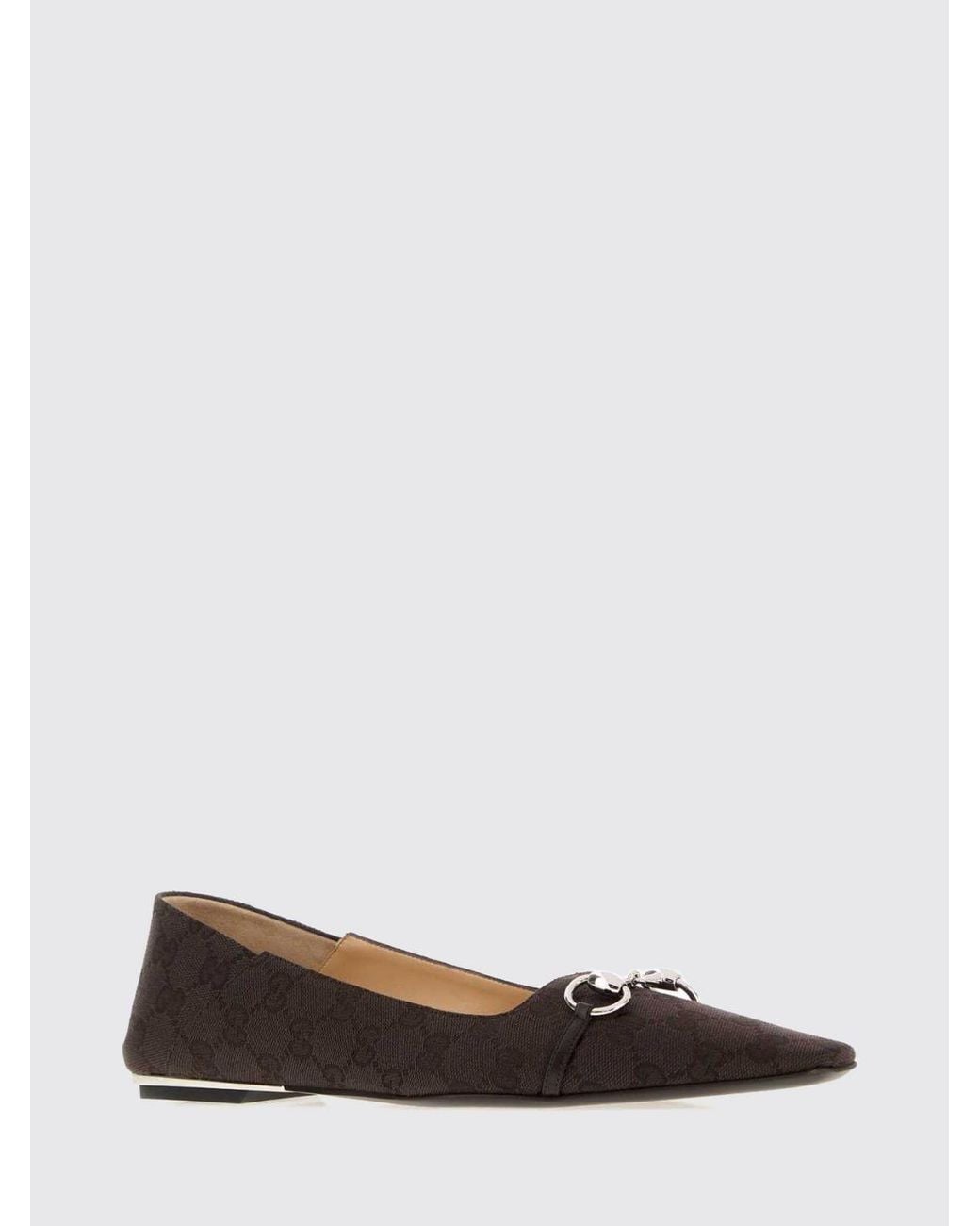 Gucci White Gg Fabric Ballet Flats With Tapered Toe And Horsebit Detail