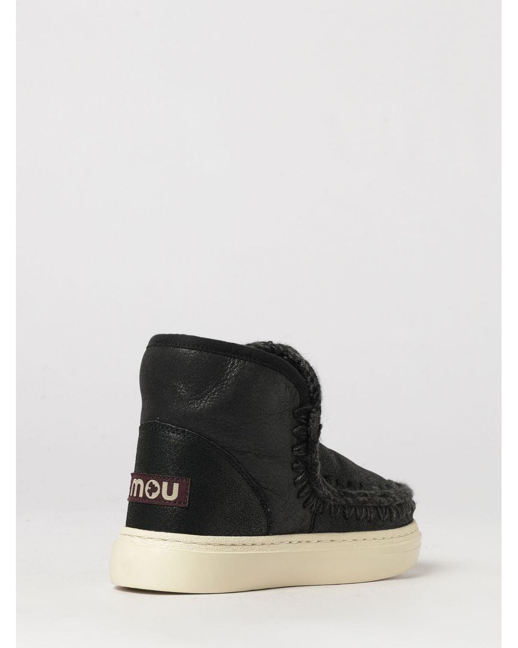 Mou Black Eskimo Nubuck Ankle Boots With Crochet Stitching And Wool Lining