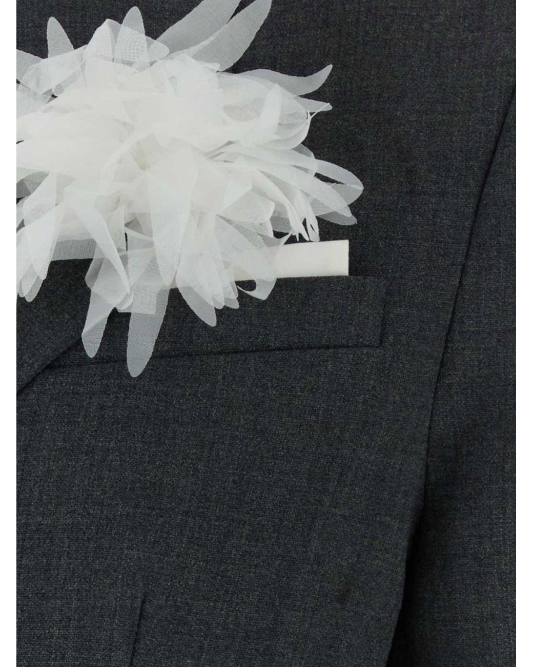 Self-Portrait Blue Double-Breasted Cropped Wool-Blend Blazer With Flower