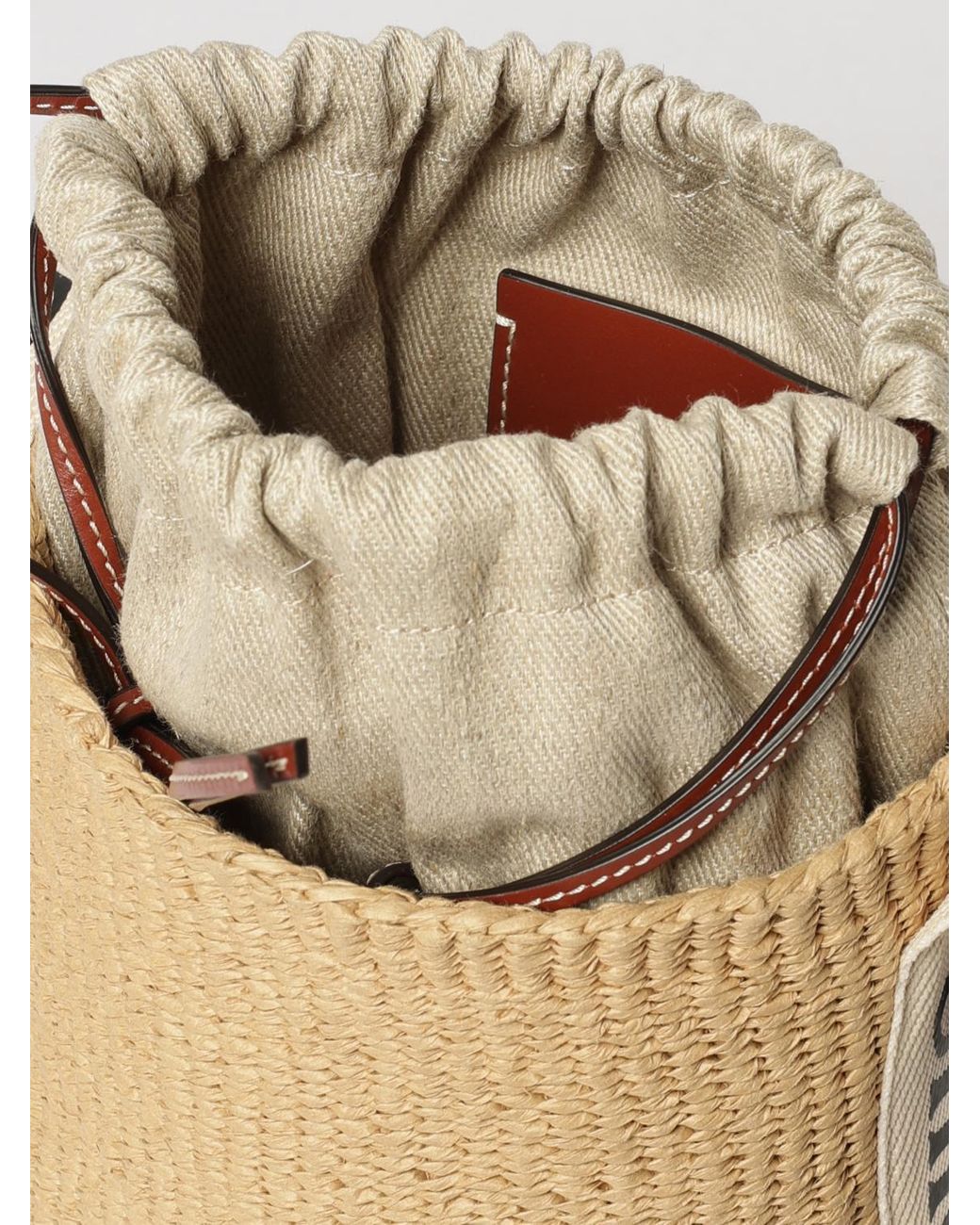 Chloé Natural ChloÉ Woody Mini Raffia Bucket Bag With Leather Strap