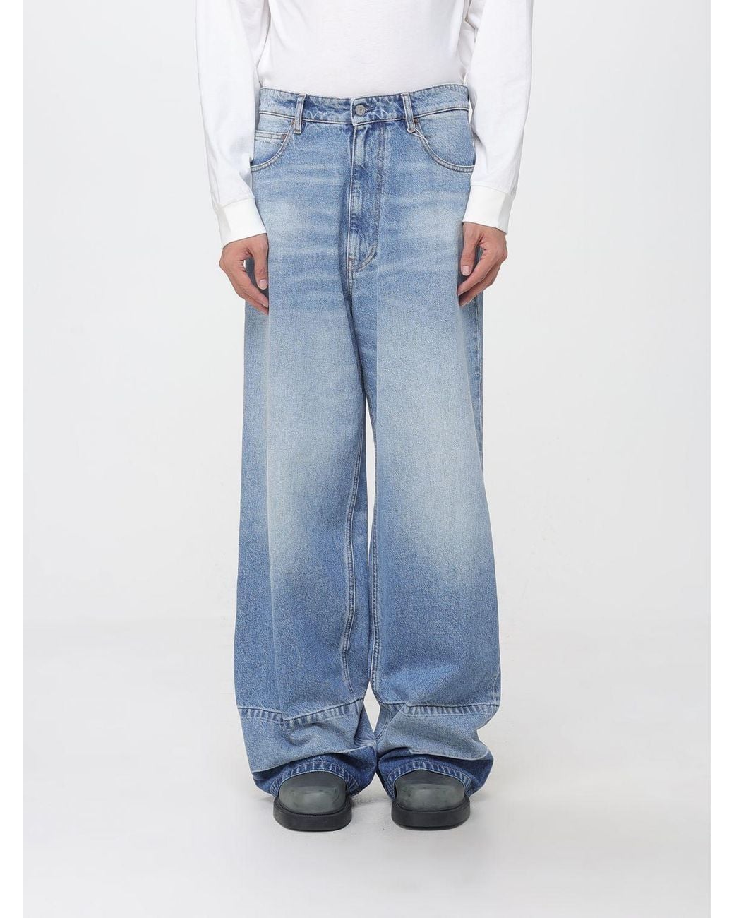 MM6 by Maison Margiela Blue Wide Leg Cotton Denim Jeans With Numeric Back Logo for men