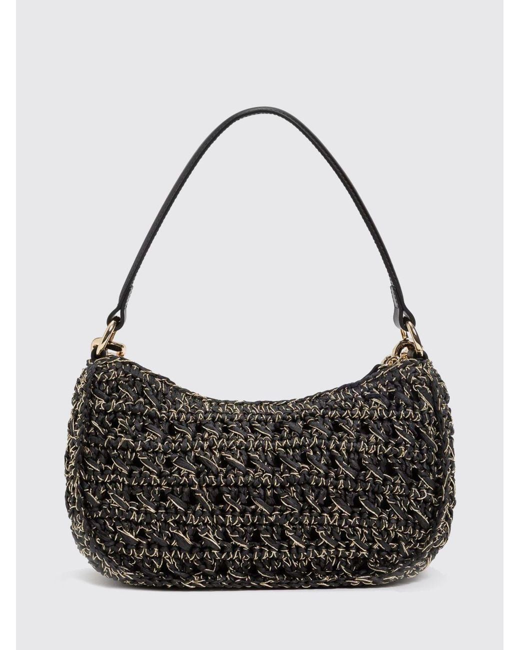 Twinset Black Liliane Bicolor Raffia Hobo Bag With Metallic Mesh Inserts