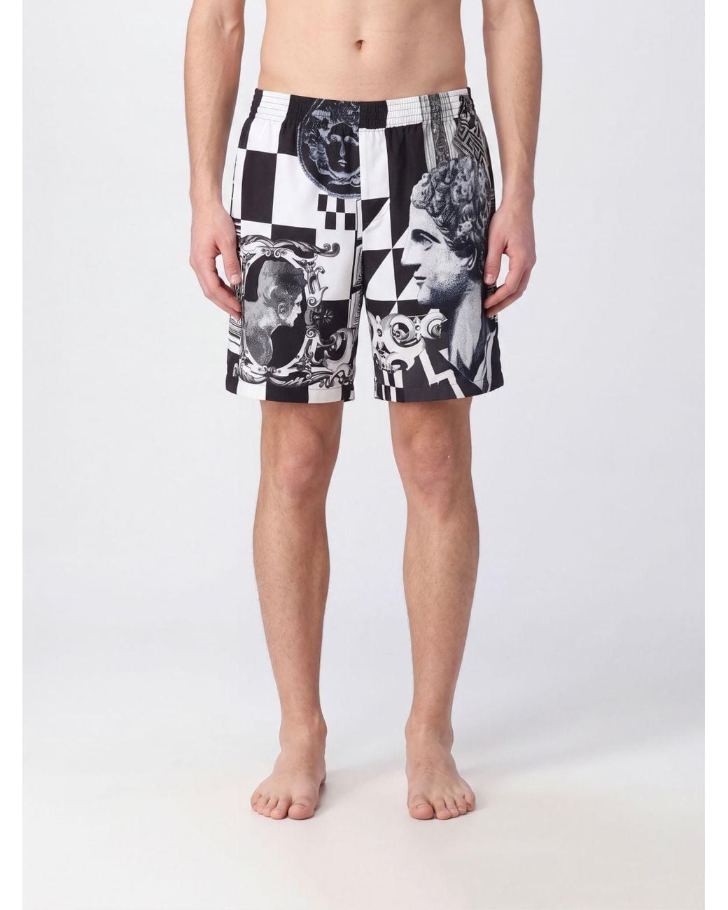 Versace Black Graphic Print Silk Sport Shorts With Elasticated Waist for men
