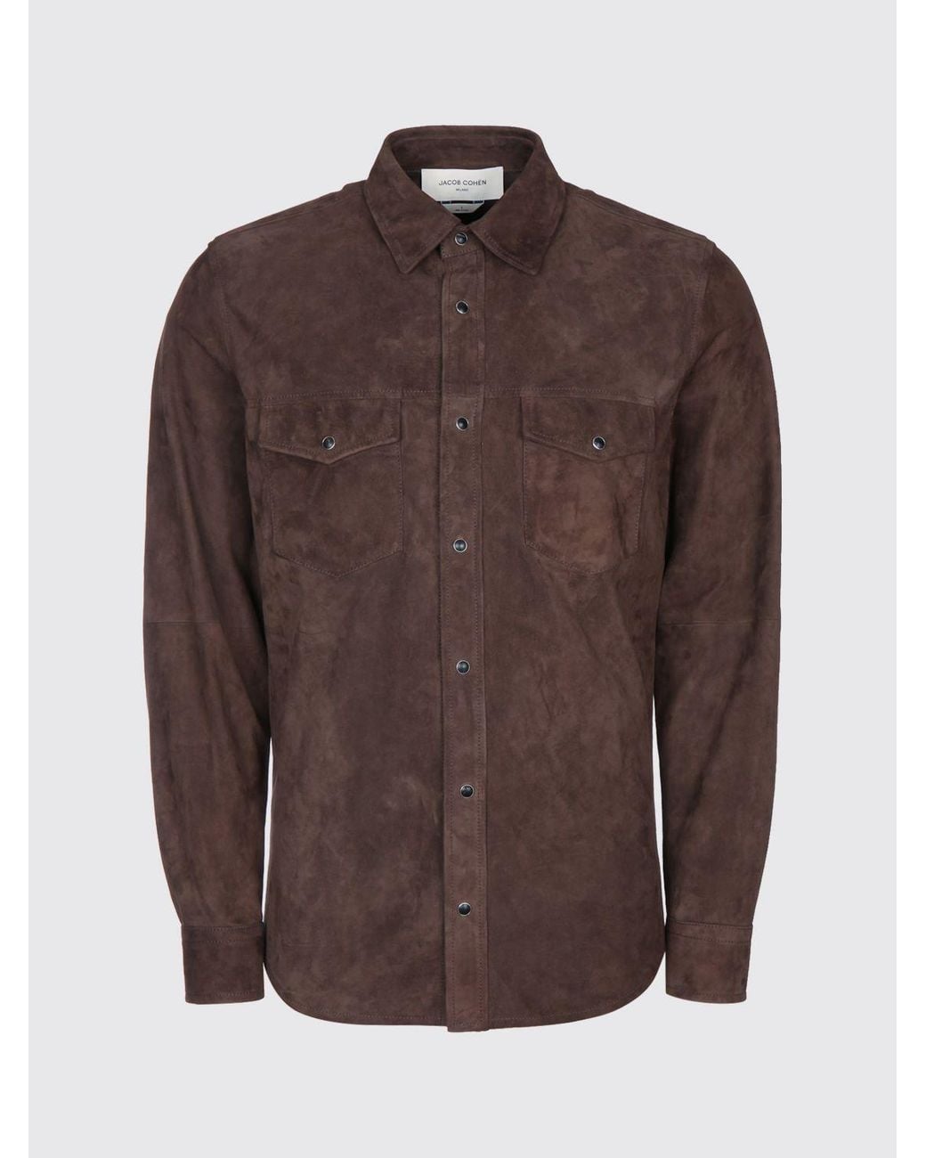 Jacob Cohen Brown Suede Leather Shirt Jacket With Patch Pockets for men
