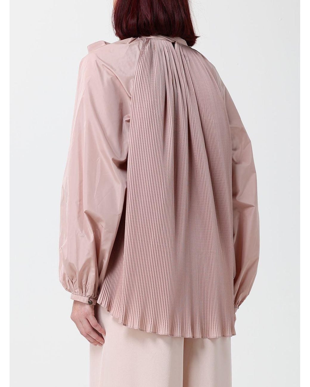 Max Mara Pink Pleated Silk-Blend Blouse With Scarf-Neck And Long Sleeves