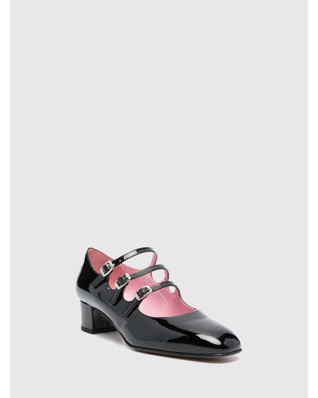 CAREL PARIS White Kina Patent Leather Mary Jane Pumps With Low Heel