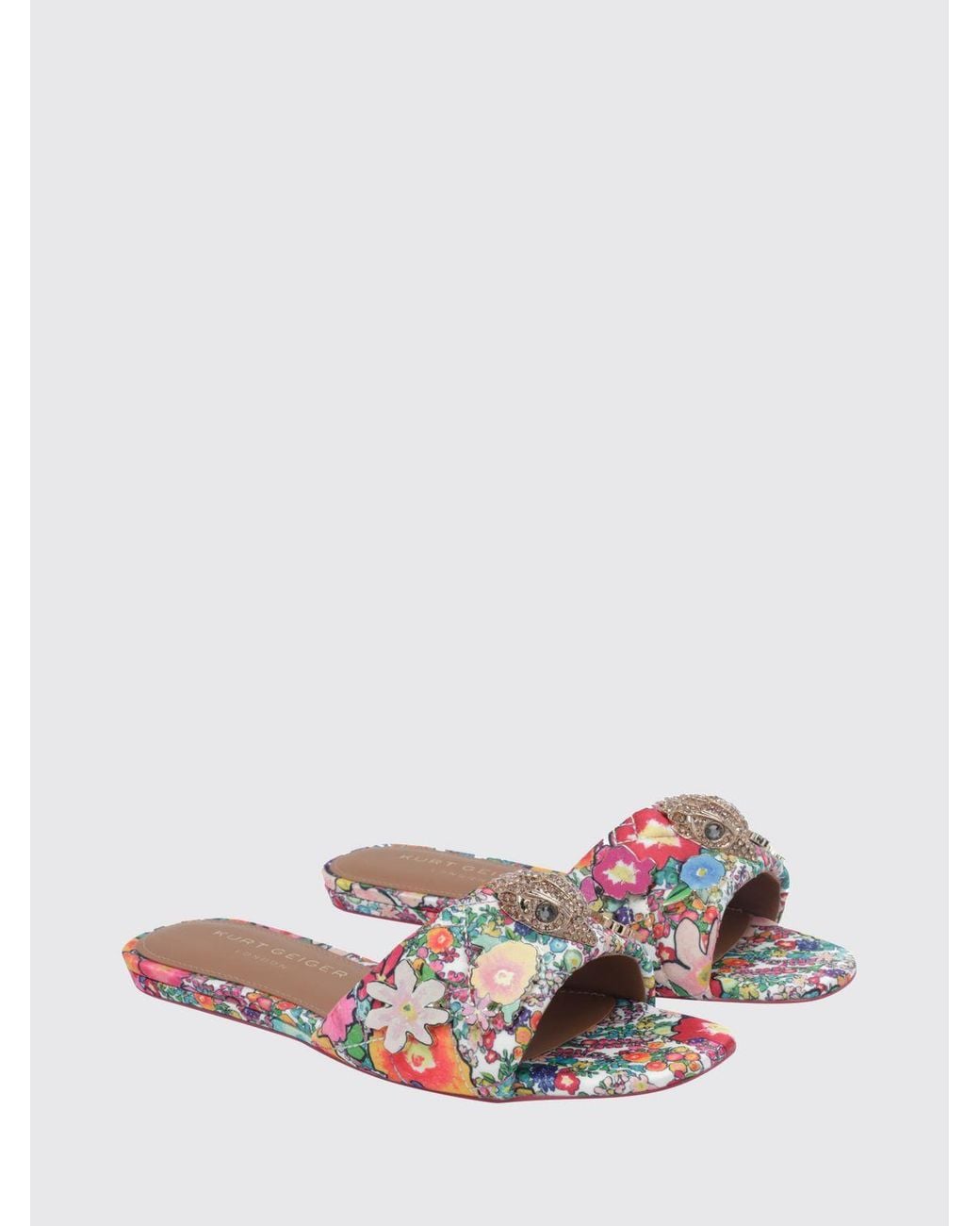 Kurt Geiger Pink Floral Print Flat Sandals With Rhinestone Logo