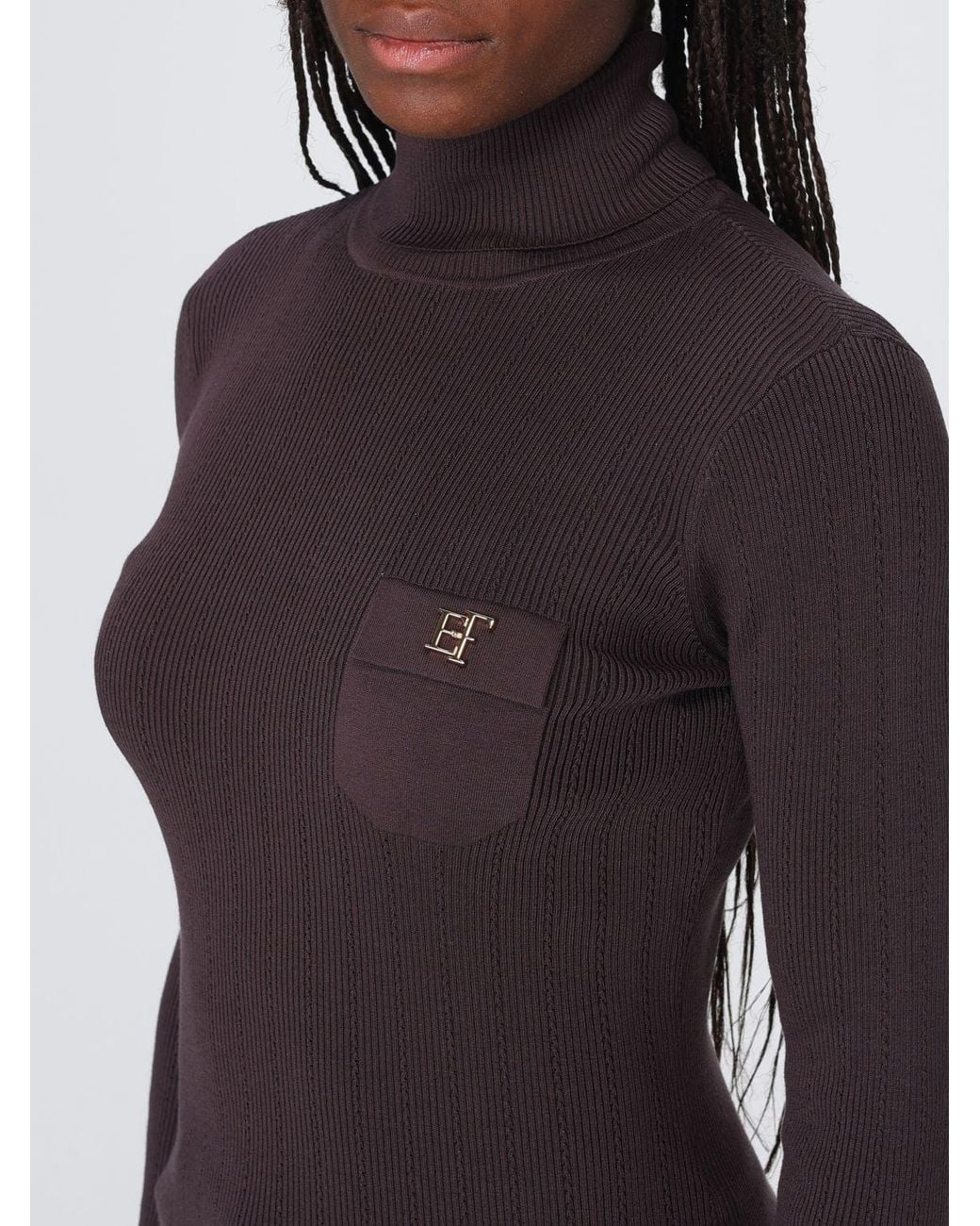 Elisabetta Franchi Blue Slim Fit Silk Blend Long-Sleeved Turtleneck Jumper