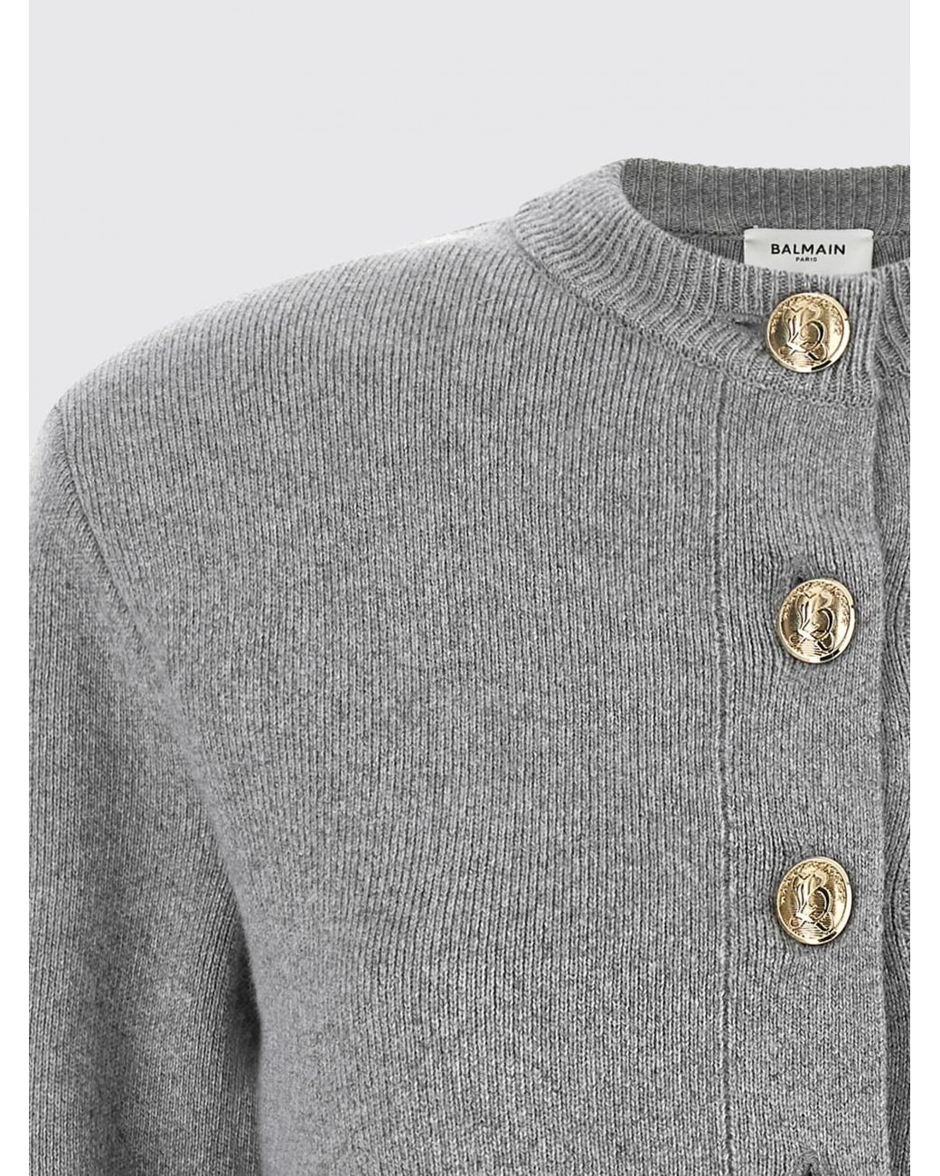 Balmain Gray Crewneck Cardigan
