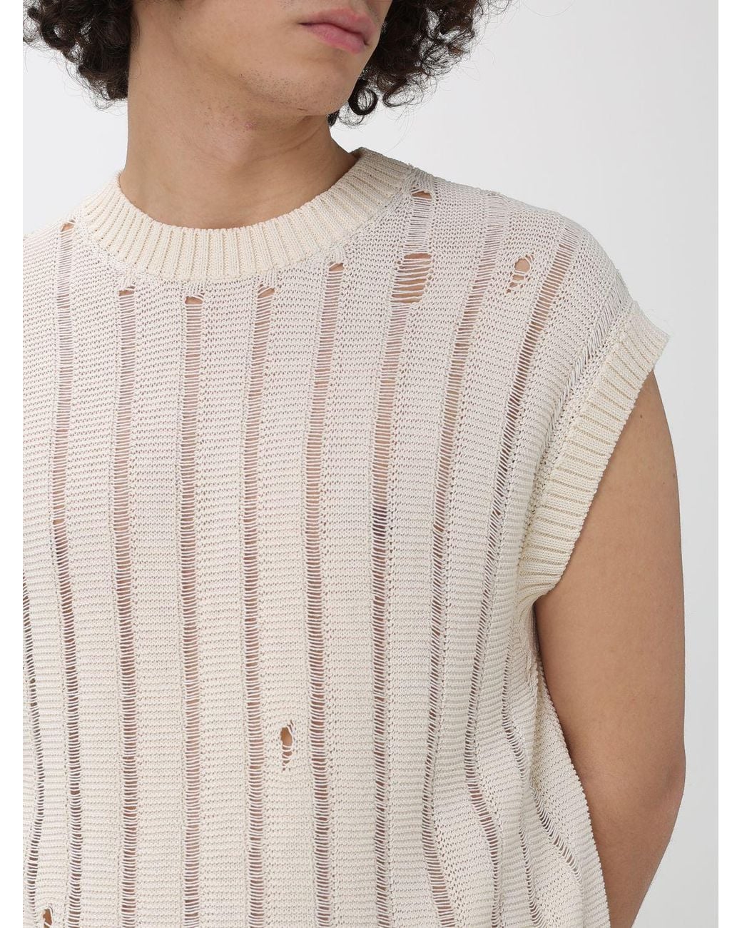Laneus White Destroyed Effect Cotton Knit Vest for men