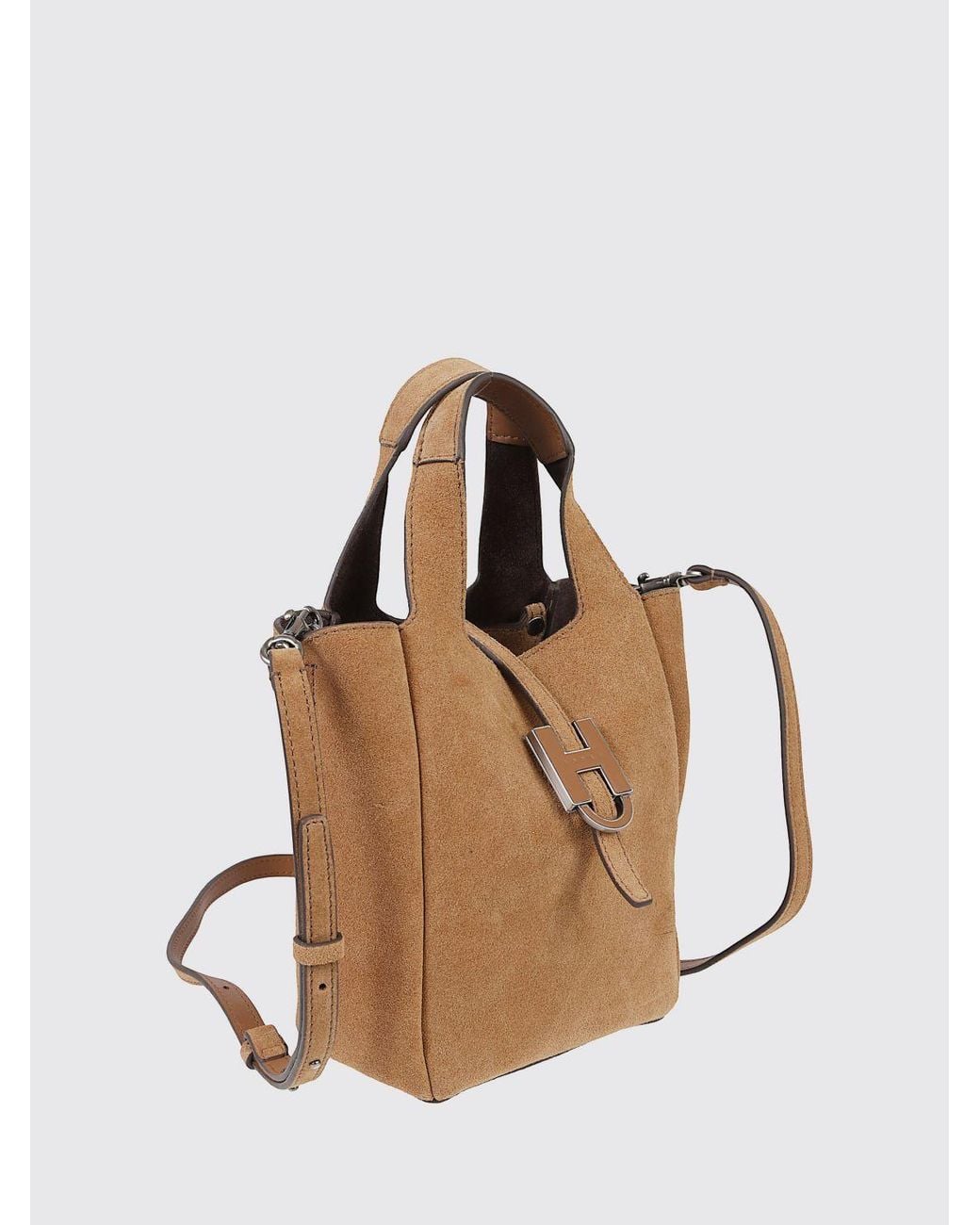 Hogan Natural Suede Mini Tote Bag With Double Handle And Embossed Logo