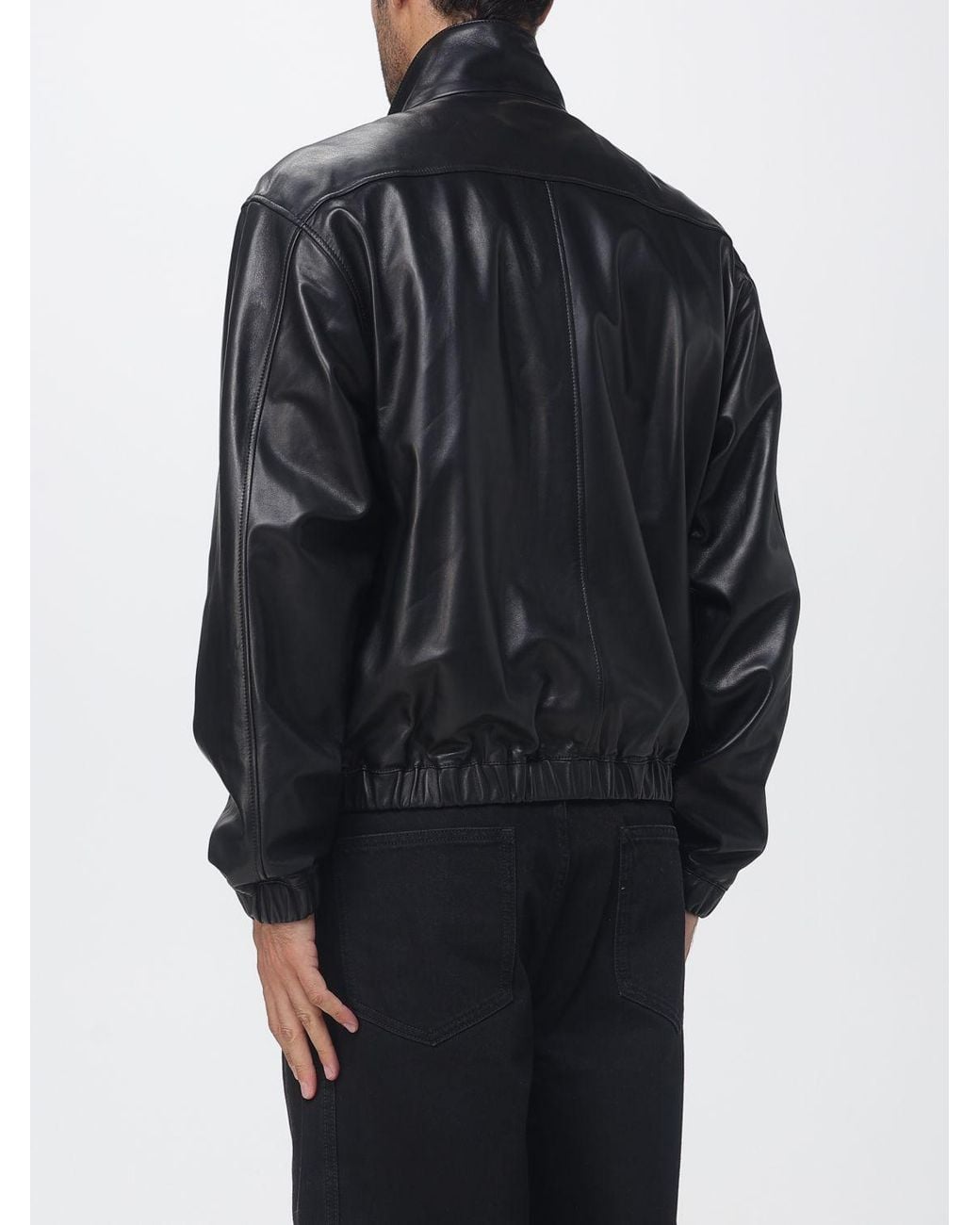Saint Laurent Gray Lambskin Leather Bomber Jacket With High Collar And Zip Closure for men