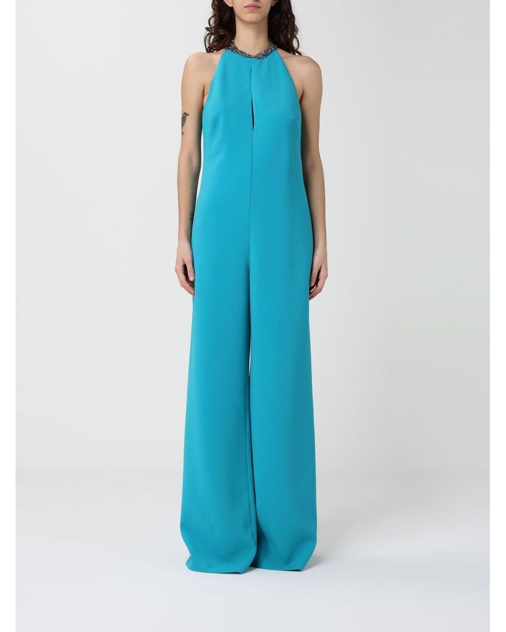 Pinko Blue Dragon Fruit Technical Canvas Jumpsuit With Decoration