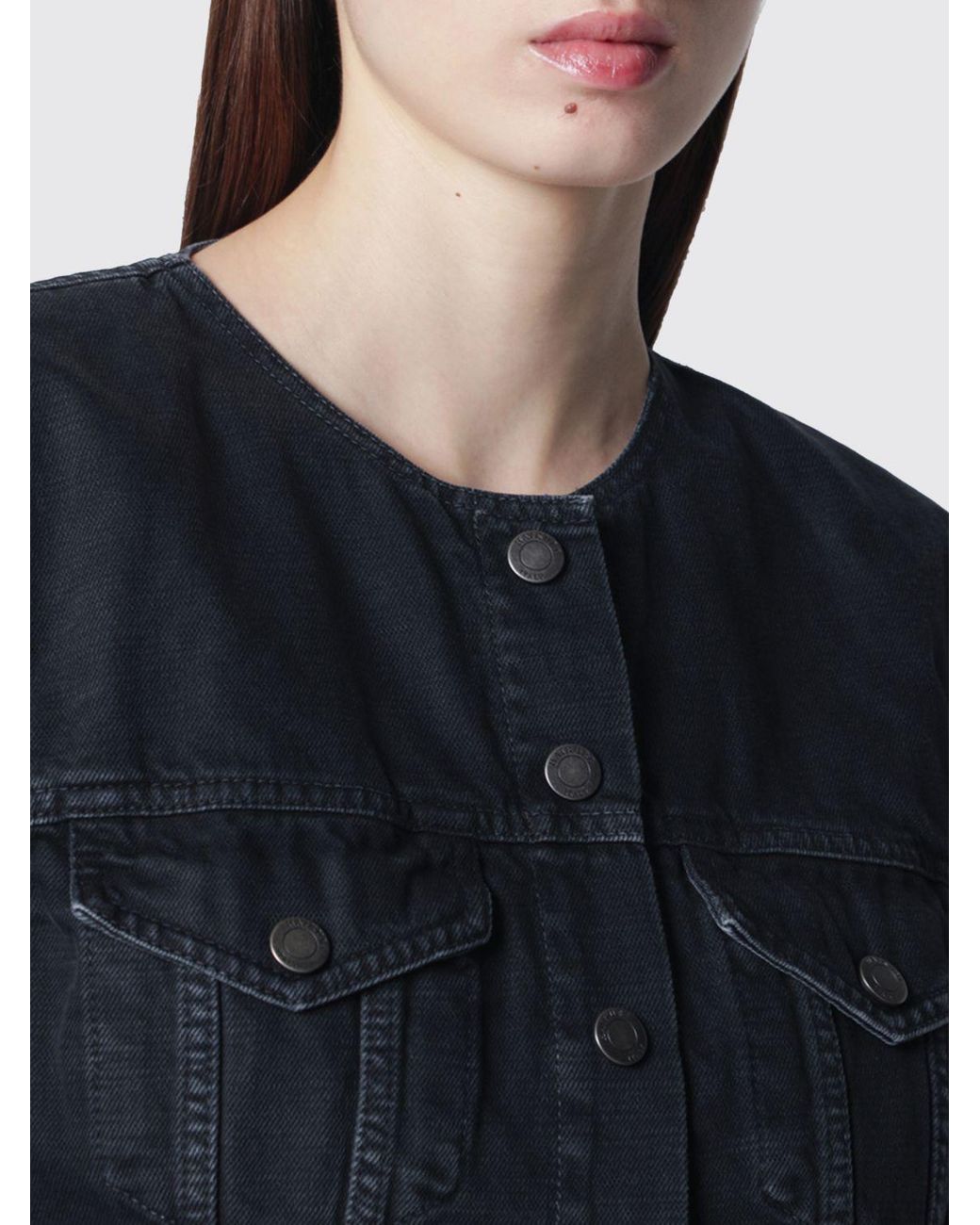 Haikure Blue Cropped Cotton Denim Jacket With Padded Shoulders