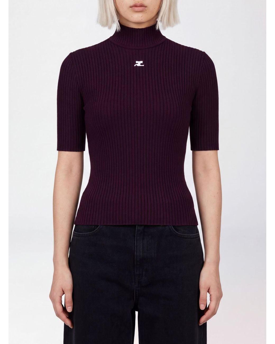 Courreges Purple CourrÈ Ges Slim Fit Short-Sleeved Viscose Mock Neck Top With Logo