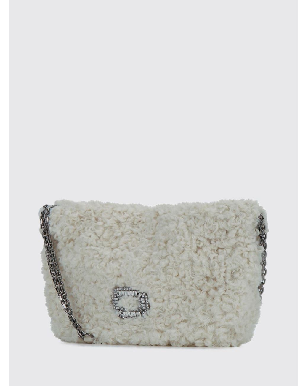 Roger Vivier Gray Pilgrim Shearling Mini Shoulder Bag With Crystal Buckle
