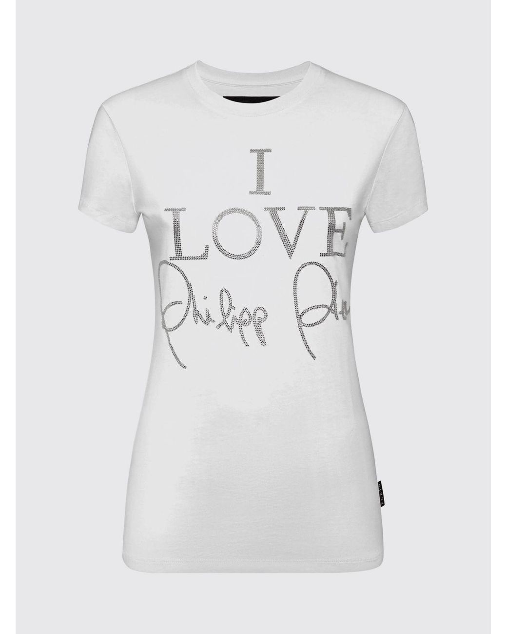 Philipp Plein White Jersey T-Shirt With Slogan Print And Rhinestone Embellishments