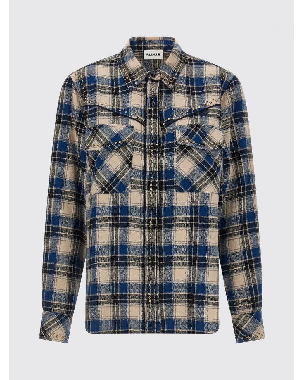 P.A.R.O.S.H. Blue P.A.R.O.S.H. Check Cotton Shirt With Stud Embellishments