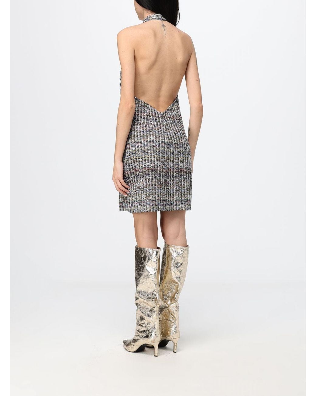 Missoni Gray Striped Sheath Mini Dress With Halter Neck