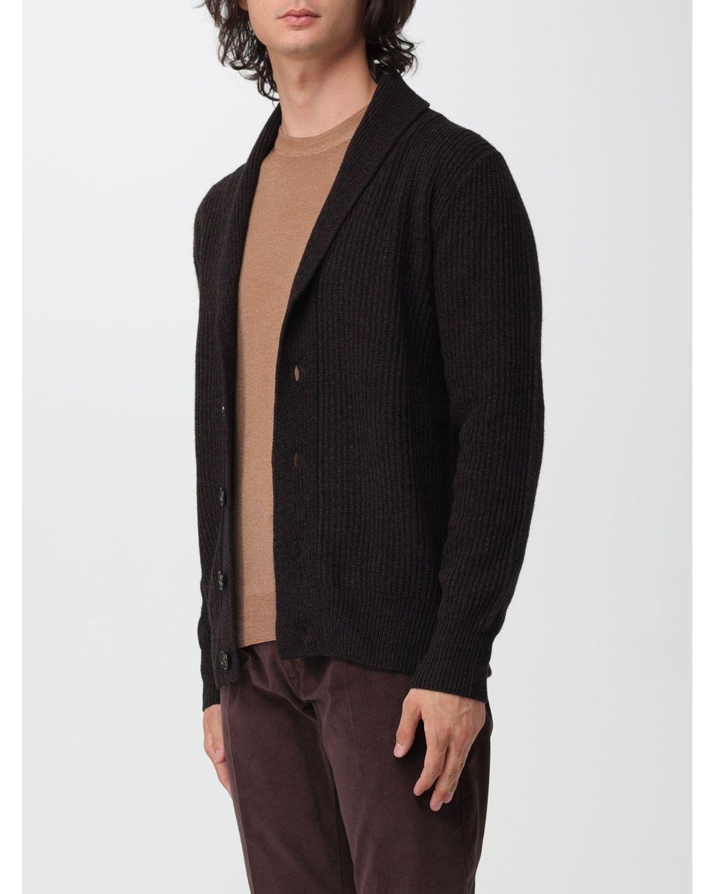 Brooksfield Black Shawl Collar Wool Cardigan With Button Closure for men