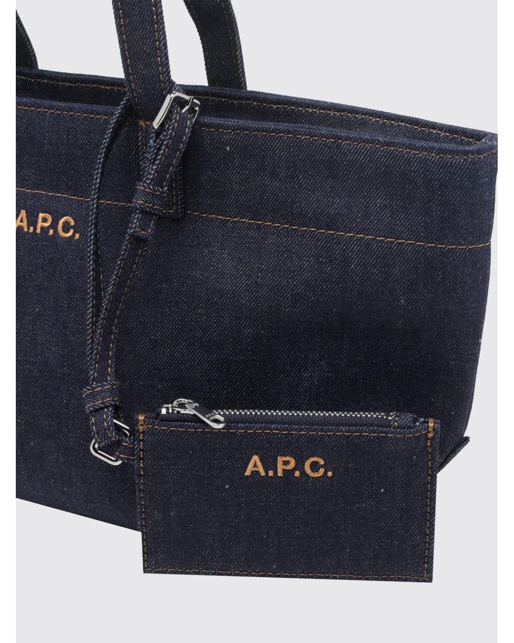 A.P.C. Blue Le Drummer Cotton Denim Handbag With Embroidered Logo And Double Handle