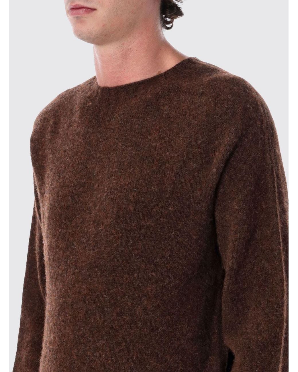 Howlin' By Morrison Brown Crewneck Wool Blend Jumper With Ribbed Trims for men