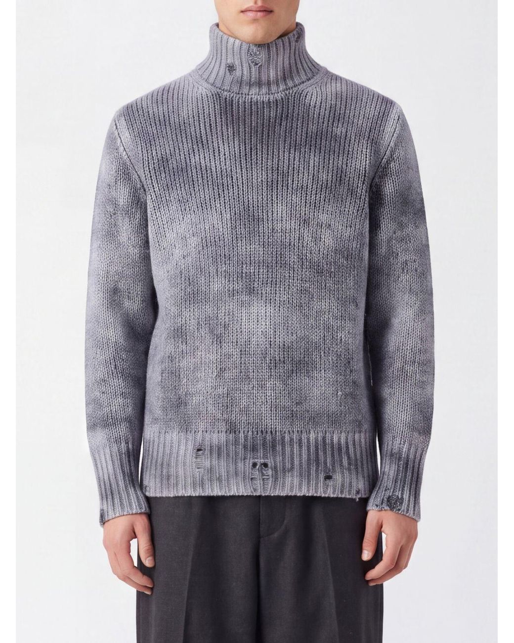 Avant Toi Gray Abstract Pattern Cashmere And Silk Turtleneck Jumper for men