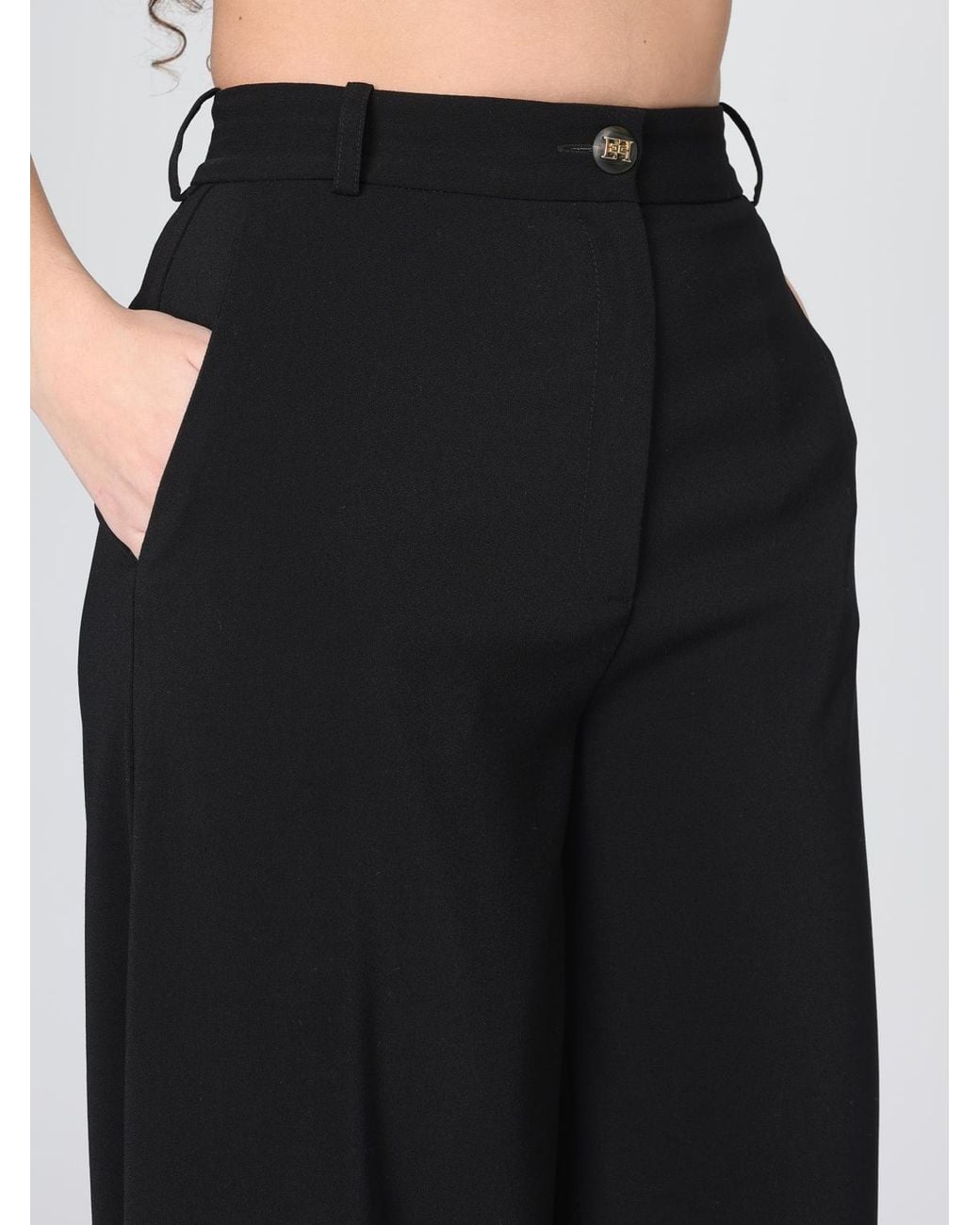 Elisabetta Franchi Black Wide Leg Crêpe Trousers