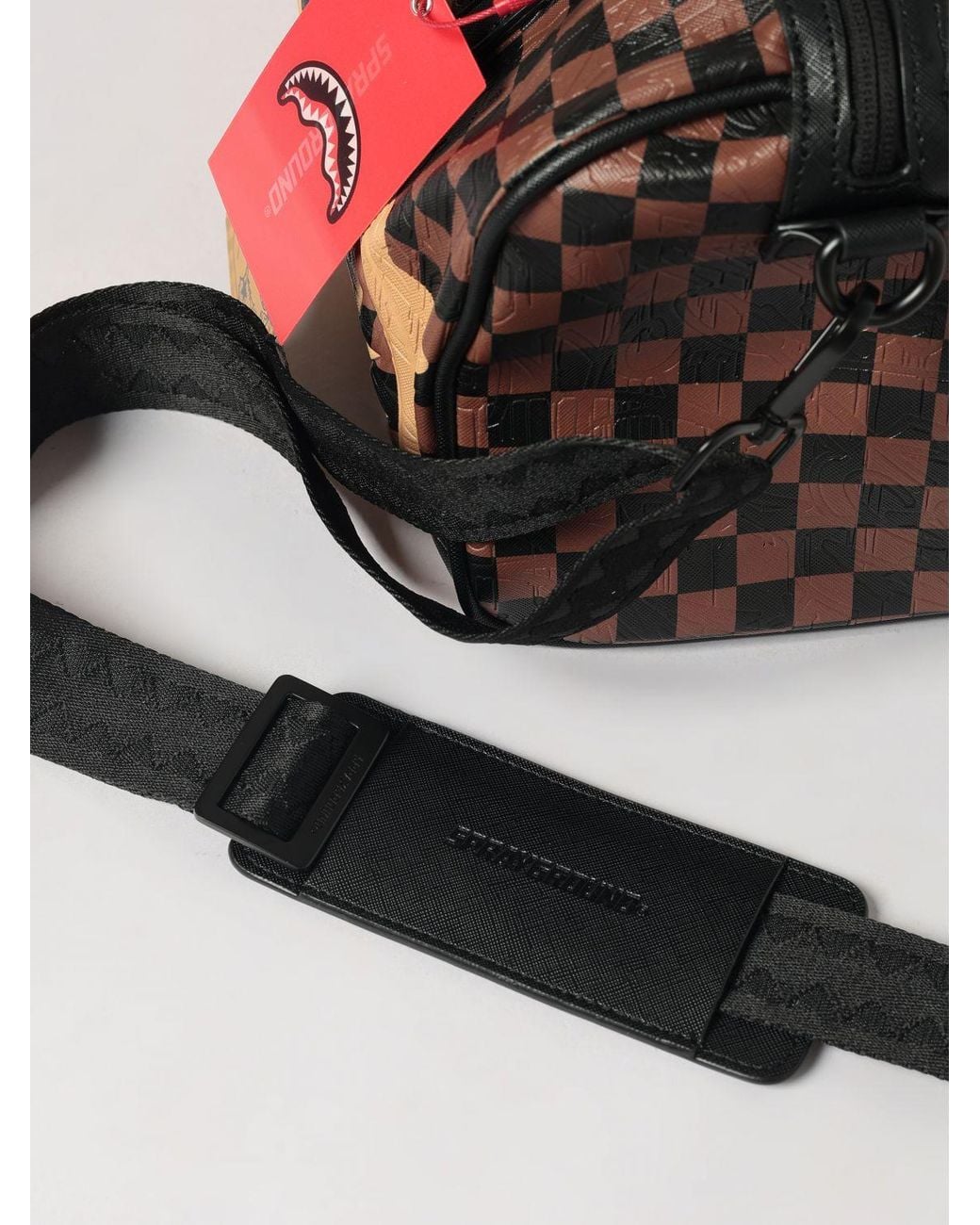 Sprayground Brown Henny Melt Mini Check Print Coated Cotton Duffle Bag for men