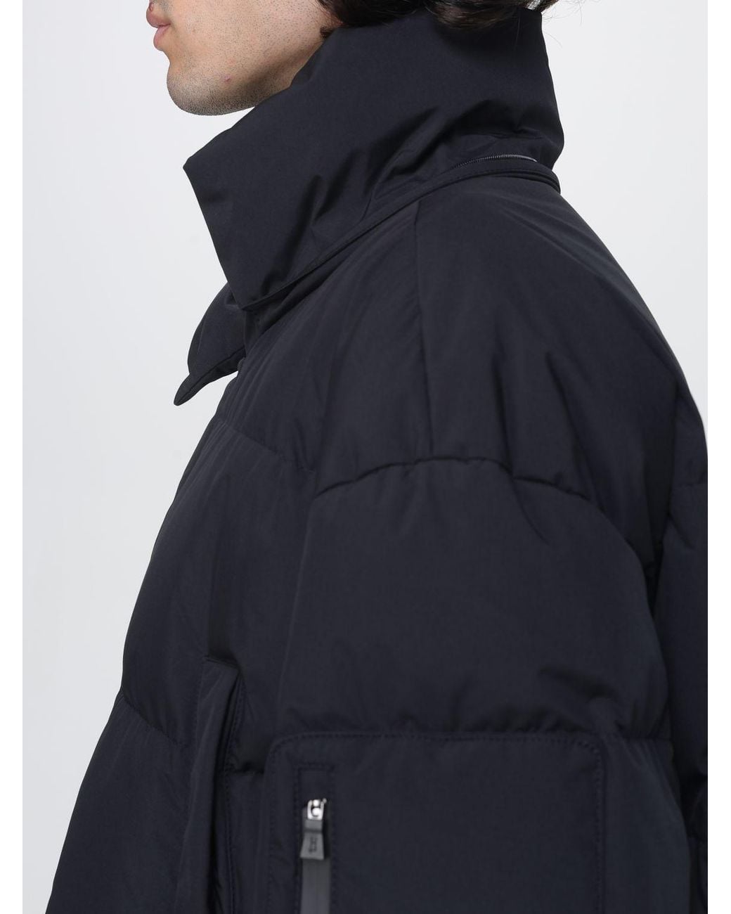 Herno Blue Short Quilted Nylon Puffer Jacket With Hood And Zip Closure for men