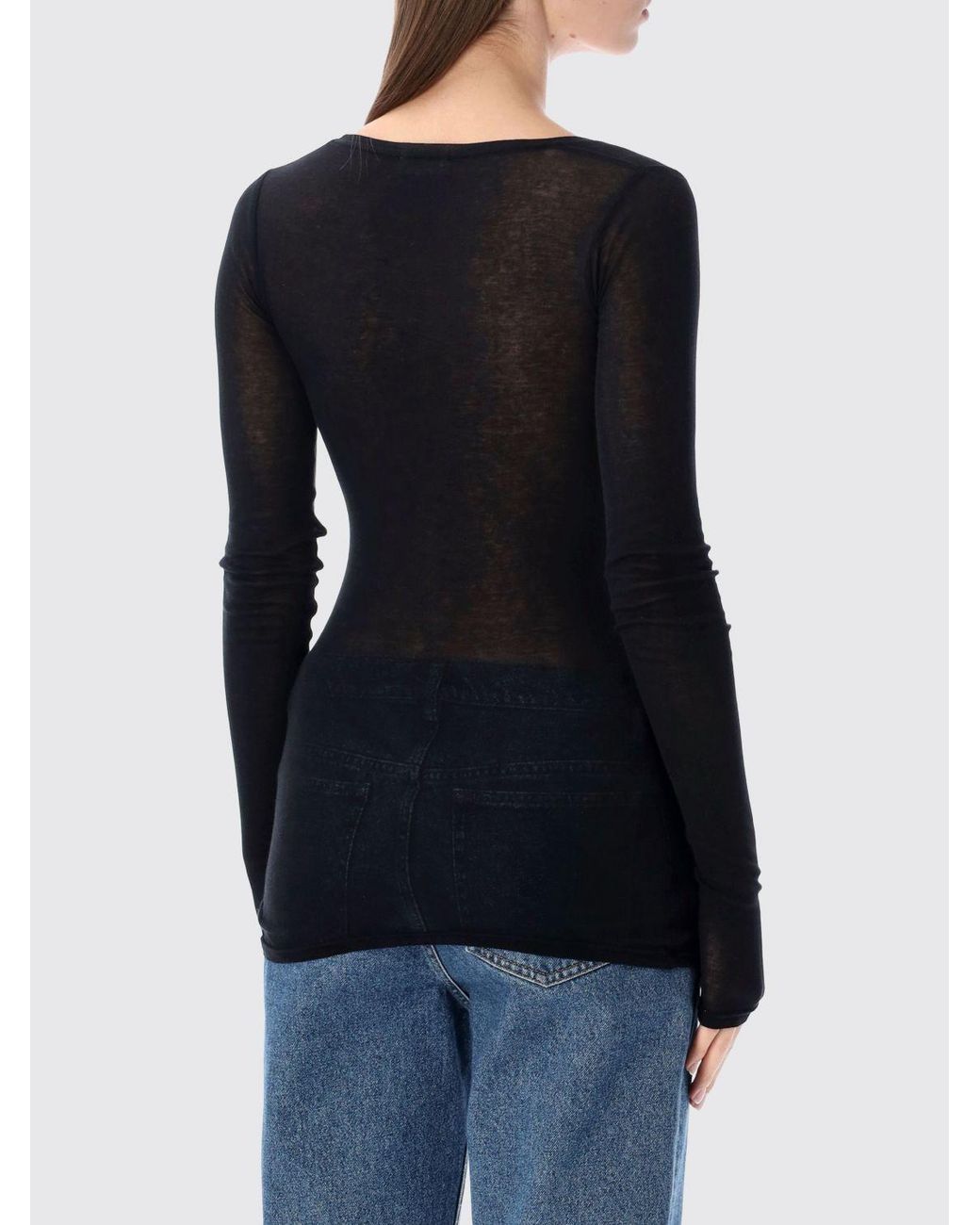 American Vintage Black Sheer Cotton Long-Sleeved T-Shirt With Round Neck