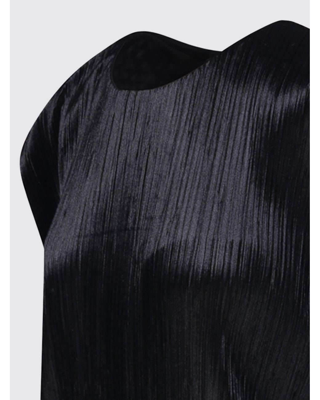 Forte_forte Blue Sleeveless Pleated Technical Fabric Top With Crew Neck