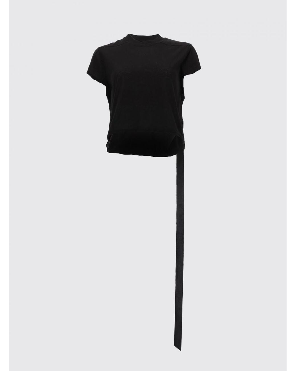 Rick Owens Black Cotton T-Shirt With Webbing