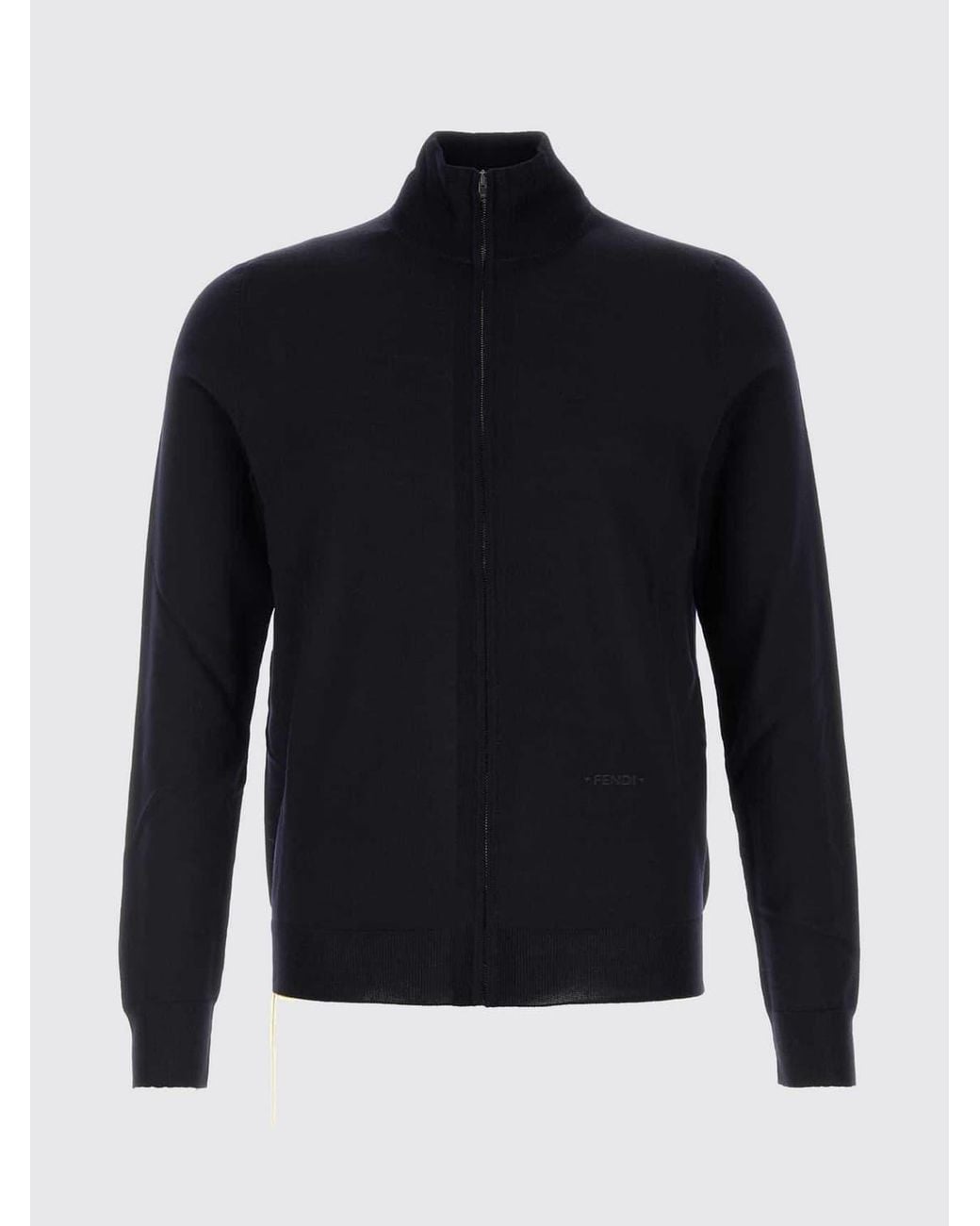 Fendi Blue Wool Turtleneck Cardigan With Zip Closure And Ribbed Trims for men