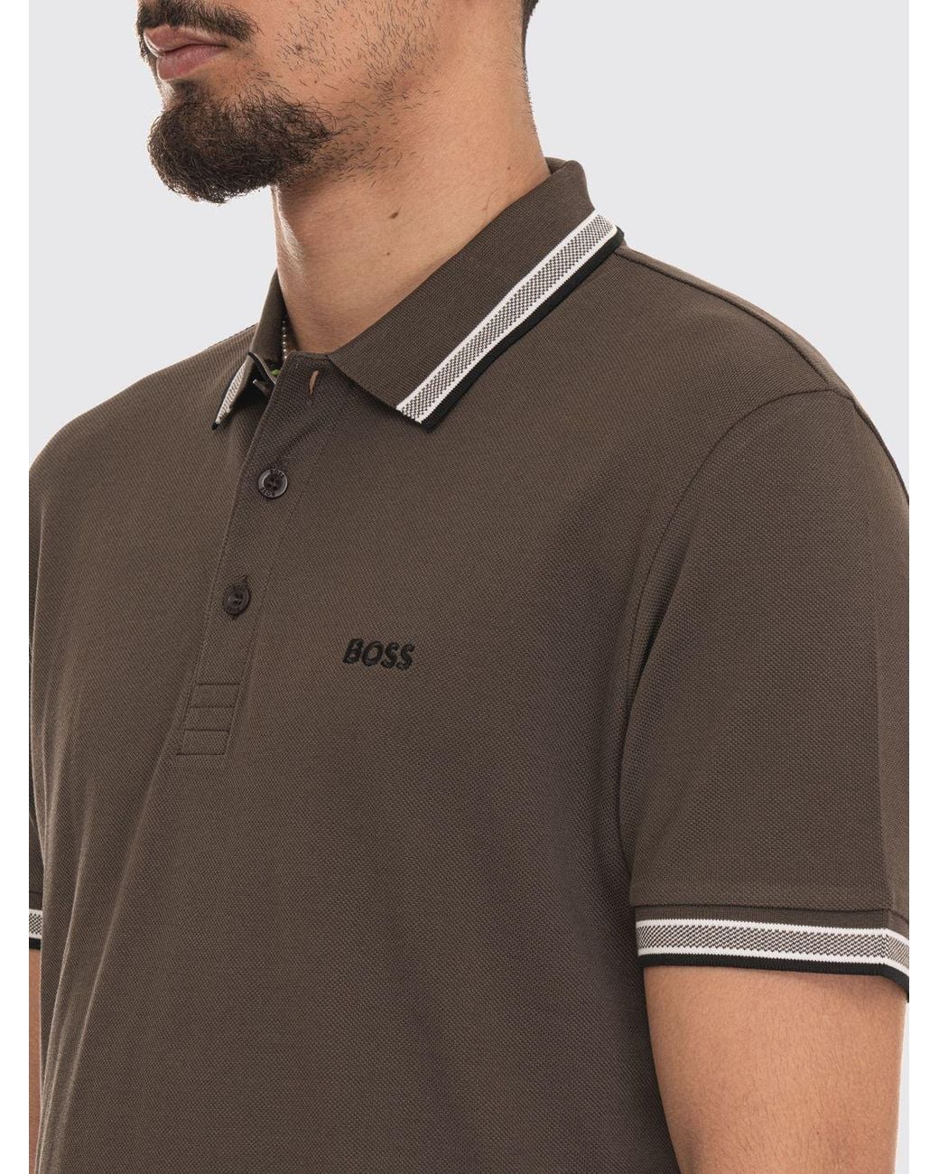Polo Básico De Algodón Boss de hombre de color Gray