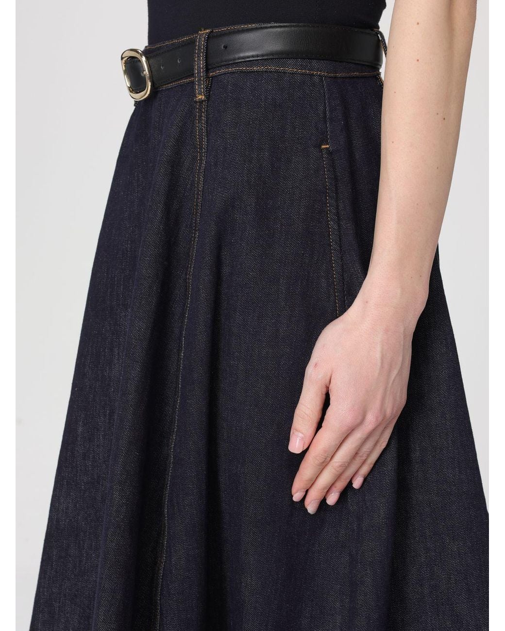 Self-Portrait Blue Midi Denim Skirt
