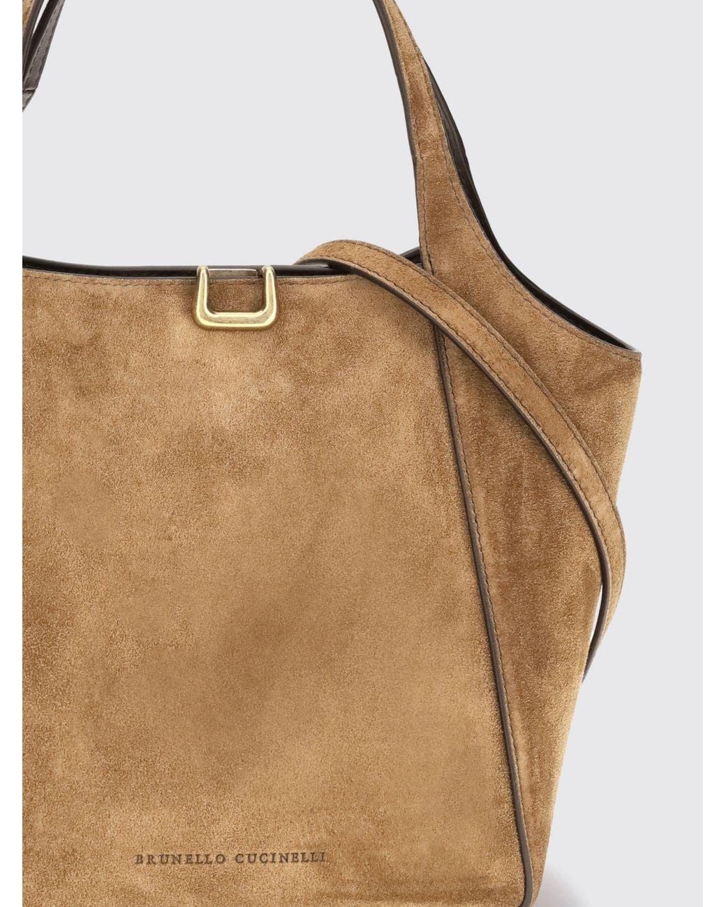 Brunello Cucinelli Brown Small Suede Handbag With Double Handle And Removable Strap