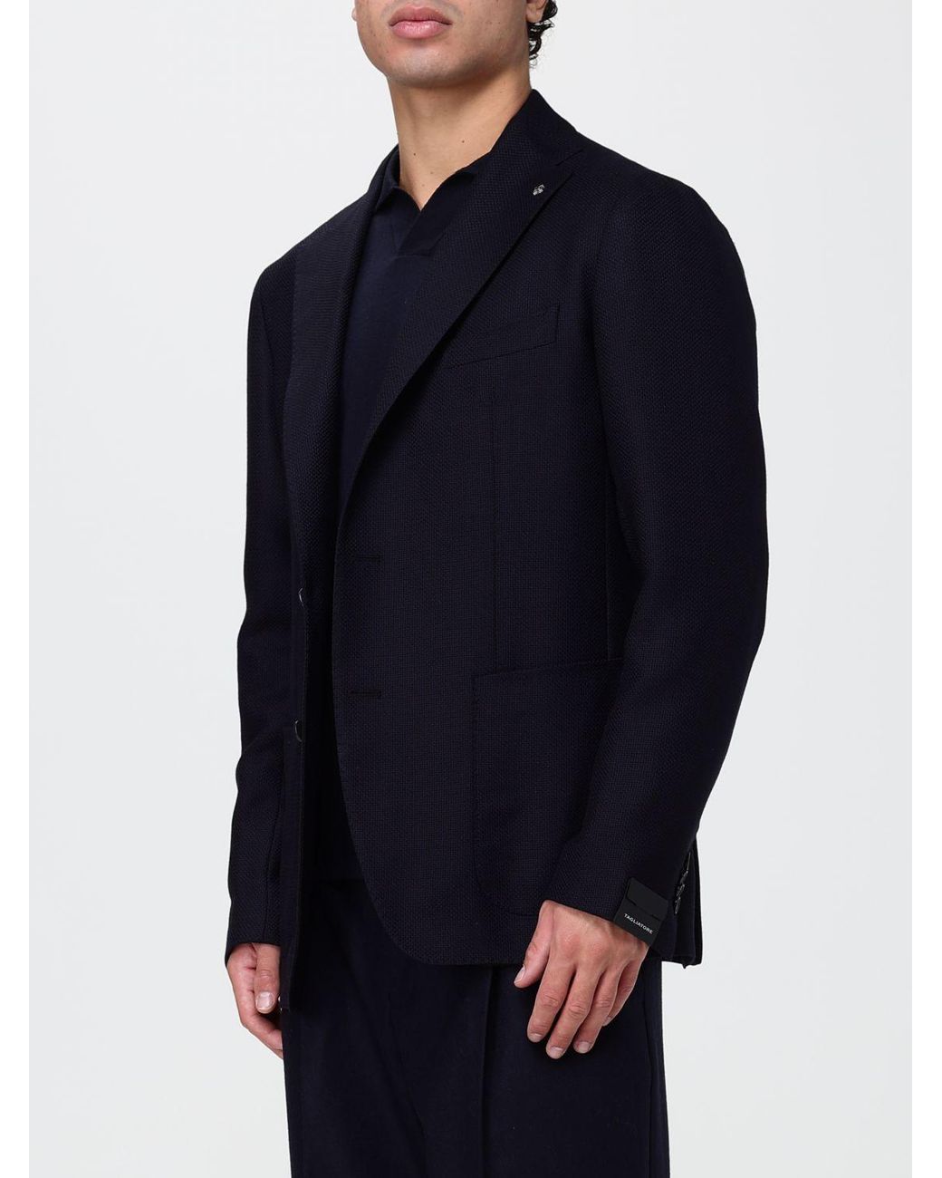 Tagliatore Blue Single-Breasted Super 100's Virgin Wool Blazer With Patch Pockets for men
