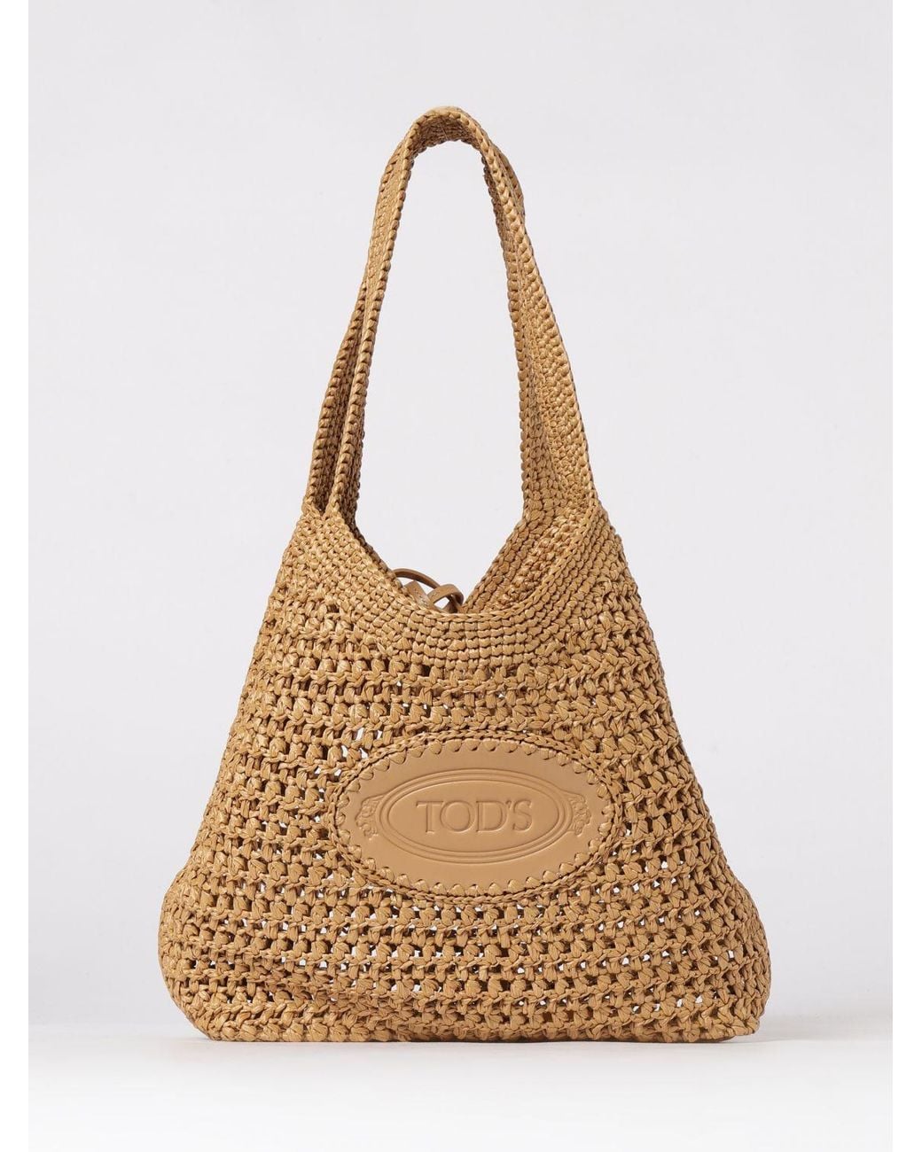 Tod's Natural Crochet Raffia Shopping Bag