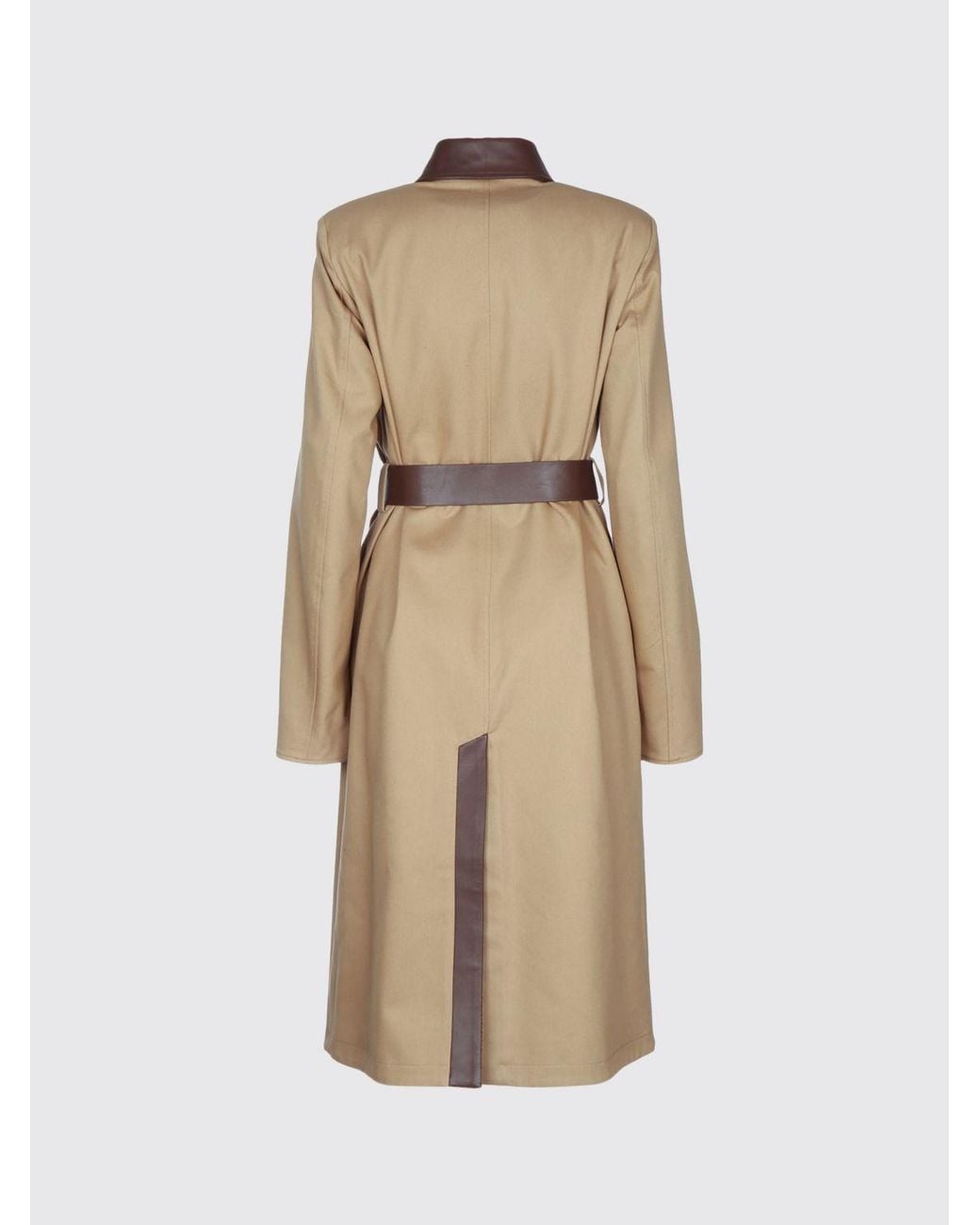 Jacob Cohen Natural Reversible Long Gabardine Trench Coat With Leather Collar
