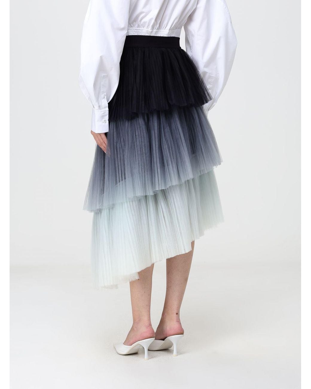 Karl Lagerfeld Blue High-Waisted Pleated Crêpe Midi Skirt With Abstract Print