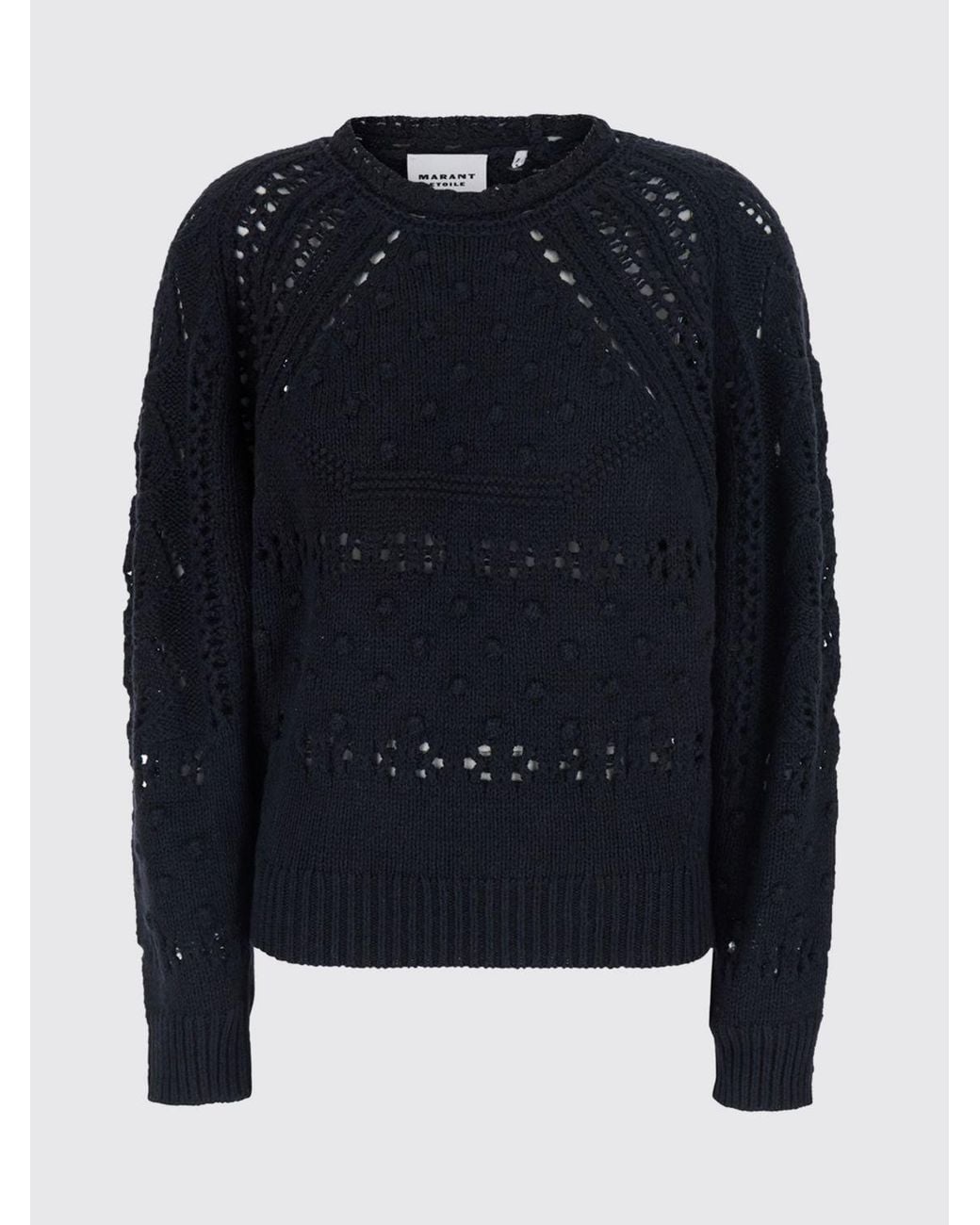 Isabel Marant Blue Wool And Cotton Blend Crewneck Jumper With Ribbed Trims