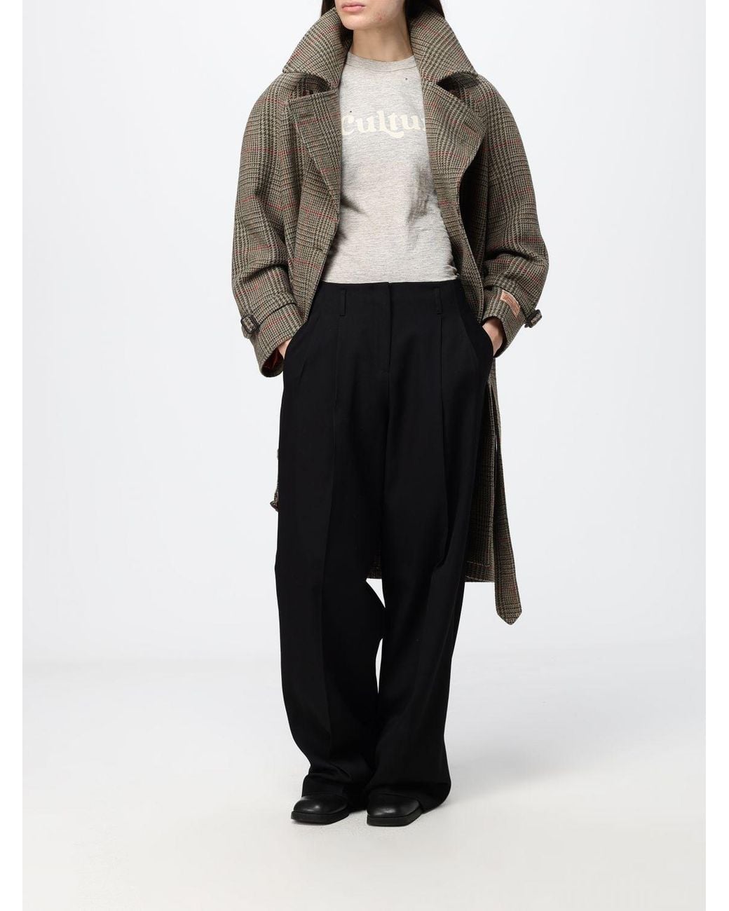 Golden Goose Deluxe Brand Gray Prince Of Wales Double-Breasted Knee-Length Coat