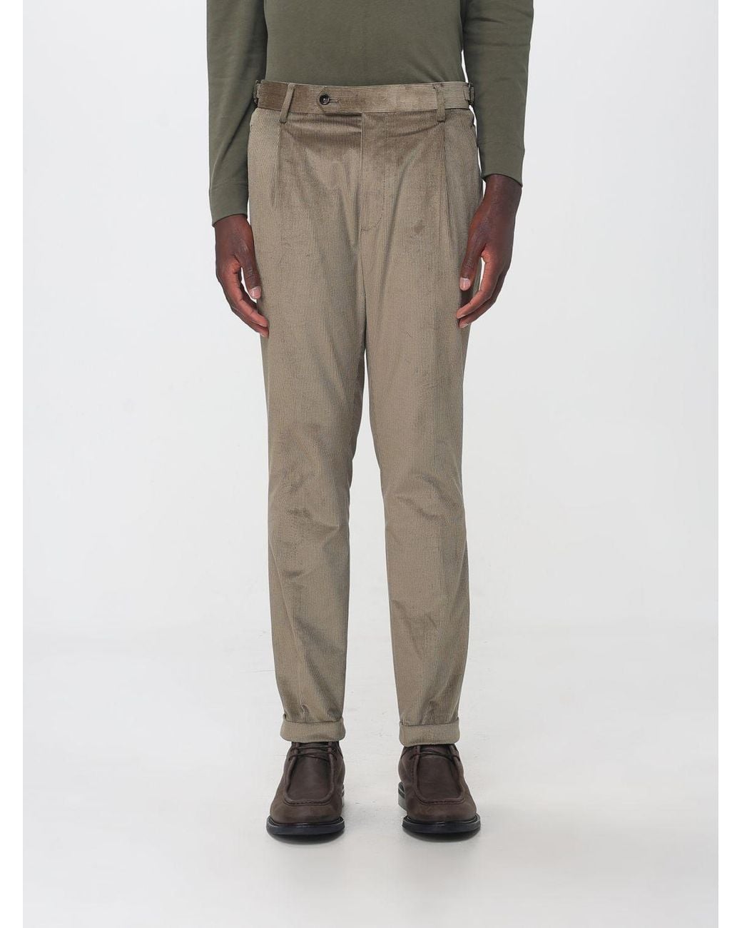 Berwich Gray Slim Fit Pleated Corduroy Chinos for men