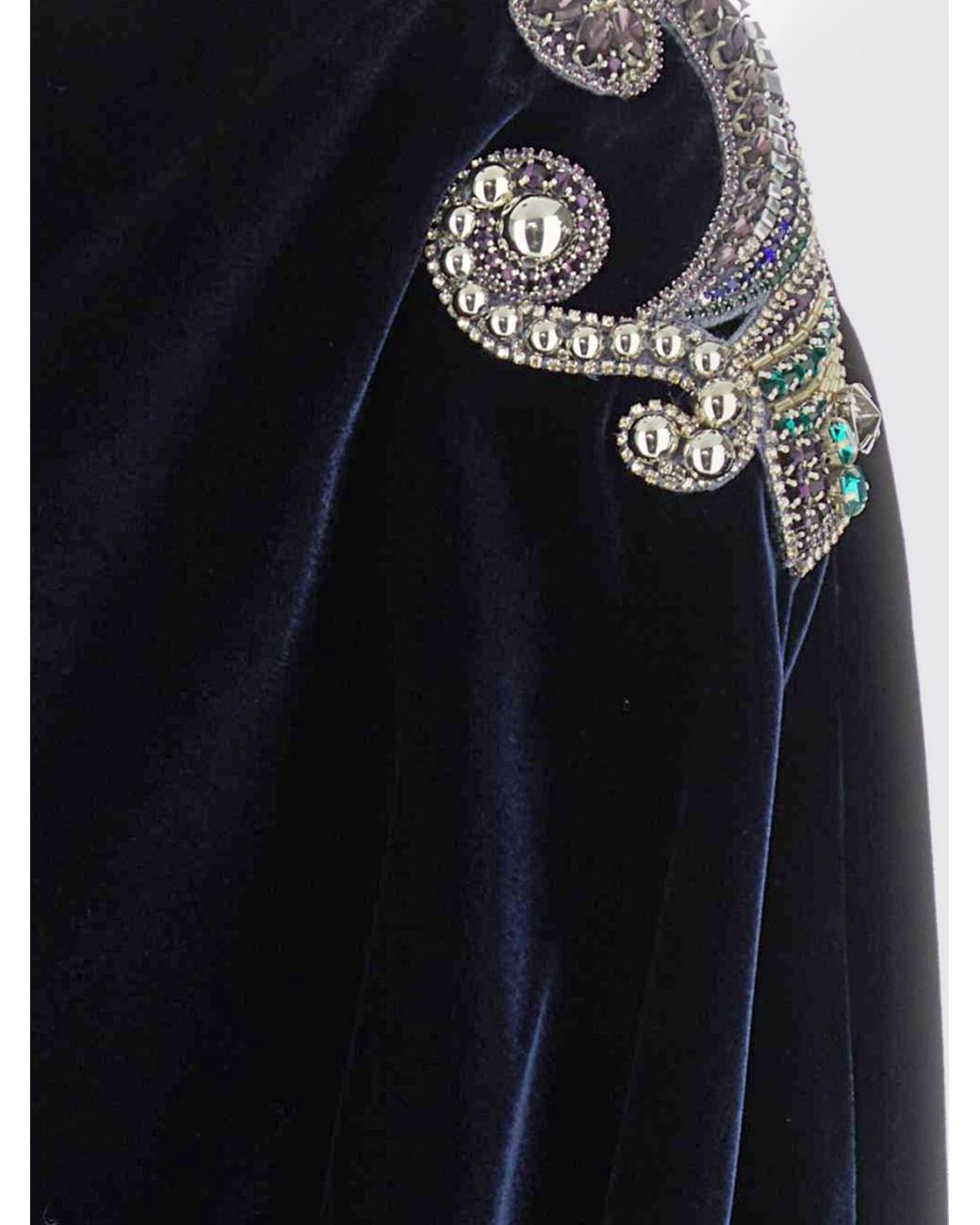 Versace Blue Velvet Mini Sheath Dress With Rhinestones And Round Neck