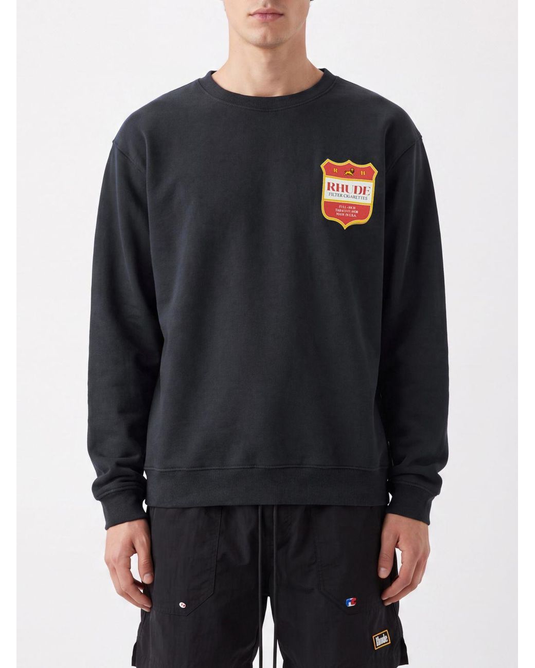 Rhude Blue Crewneck Cotton Logo Print Jumper With Dropped Shoulders for men