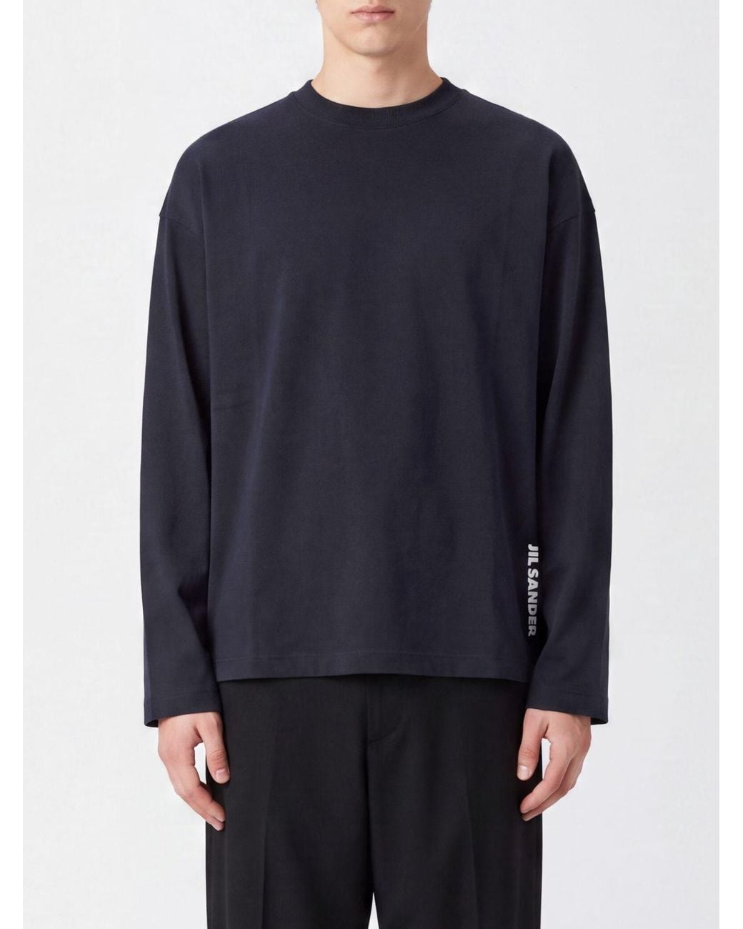 Jil Sander Blue Long-Sleeved Cotton T-Shirt With Contrast Logo for men