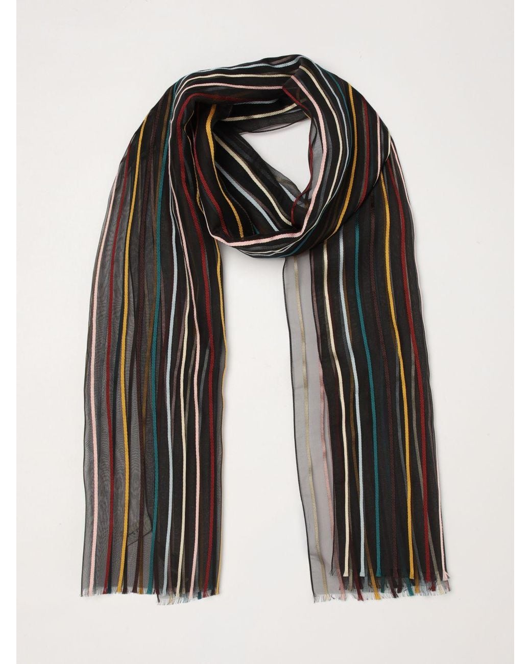 Paul Smith Black Striped Silk Blend Scarf